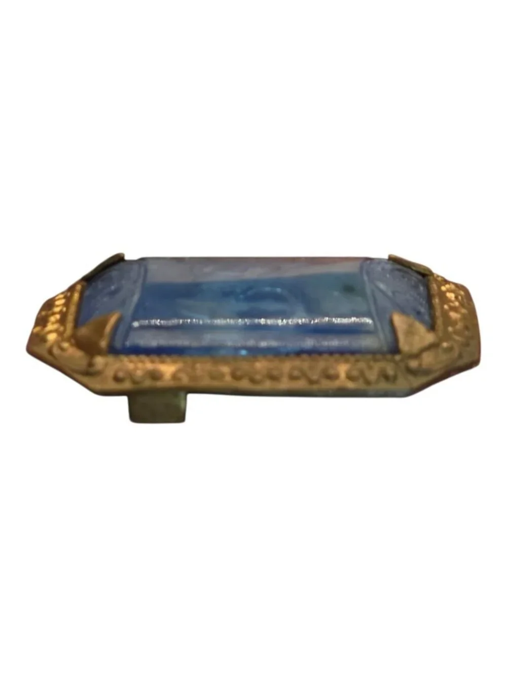 Antique Bohemia Intaglio Iridescent Blue Glass Cameo Buckle Greek Hunter